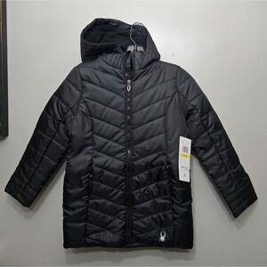Spyder NWT Big Girls Boundless Long Puffer Coat Size Medium 8/10 Black